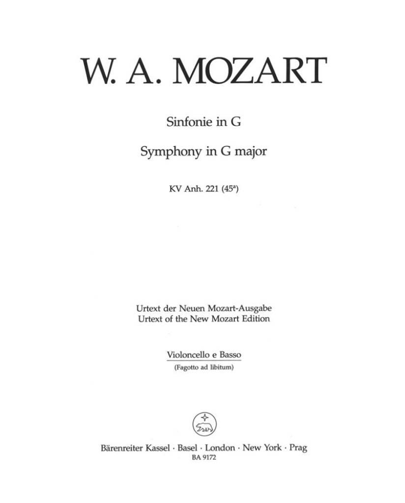 Symphony in G major - Alte Lambacher (K.Anh.221 K.45a)
